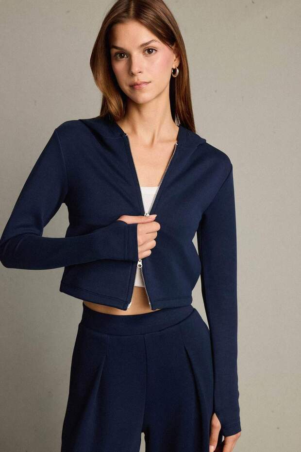 Modal Cardigan with Hood and Zipper G2956Ax25Au