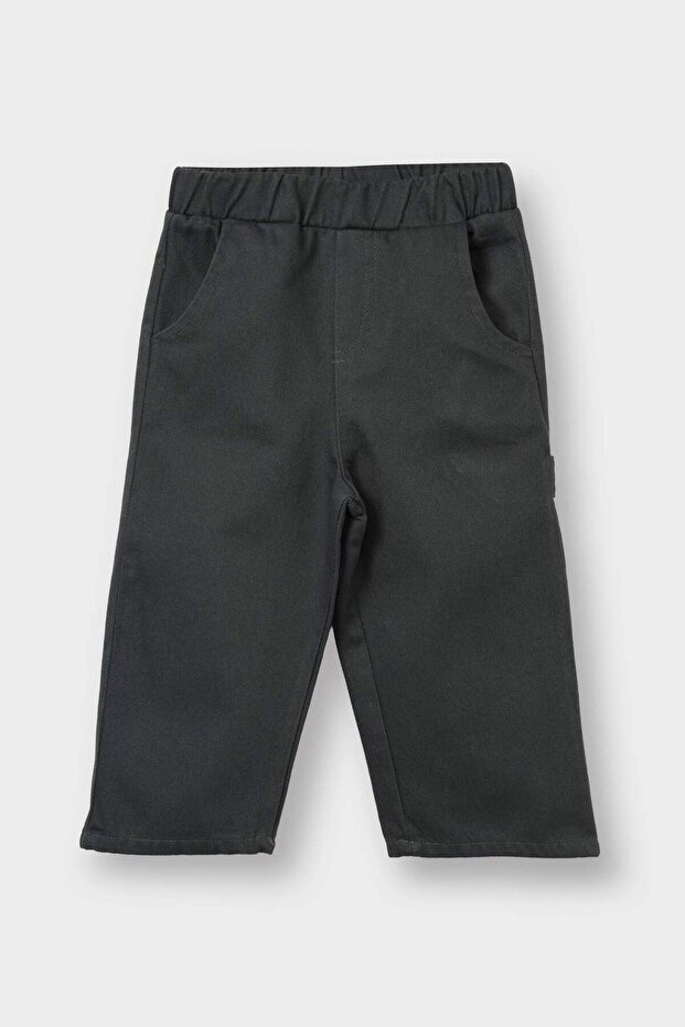 100% Cotton Label Printed Gabardine Trousers for Baby Boy F9993A525Wn