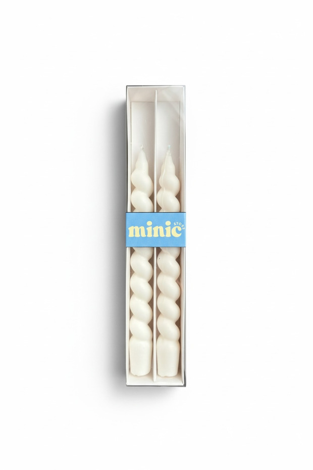 2'li Beyaz Spiral Şamdan Mum 21cm