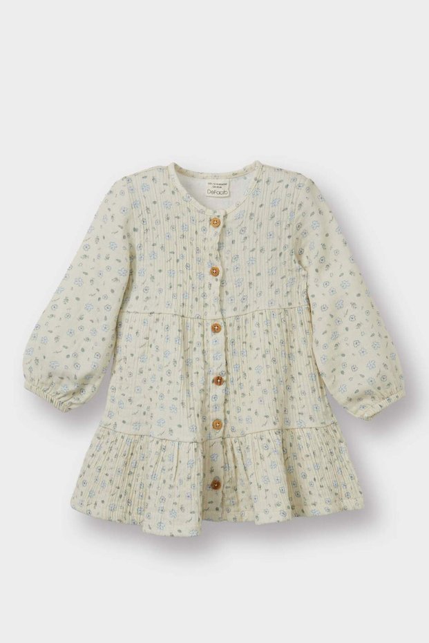 Floral Long Sleeve Crinkle Dress Baby Girl F4679A525Au