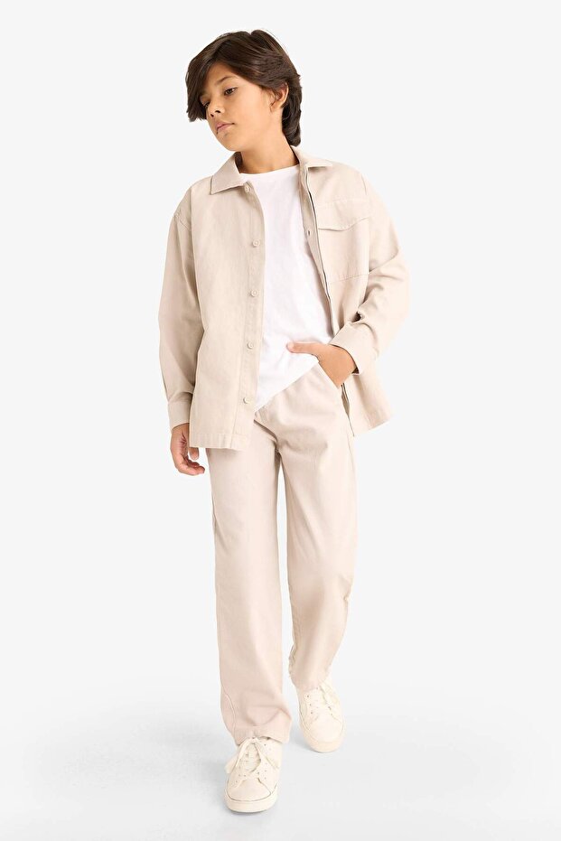 100% Cotton Elastic Waist Gabardine Trousers for Boys G3642A825Au