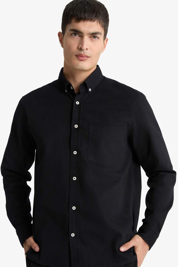 100% Cotton Regular Fit Polo Collar Gabardine Long Sleeve Shirt F1261Ax25Au