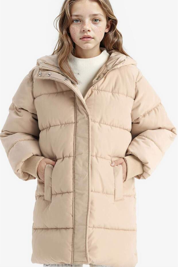 Water Repellent Waterproof Hooded Zippered Parka Girl Child E7031A825Au
