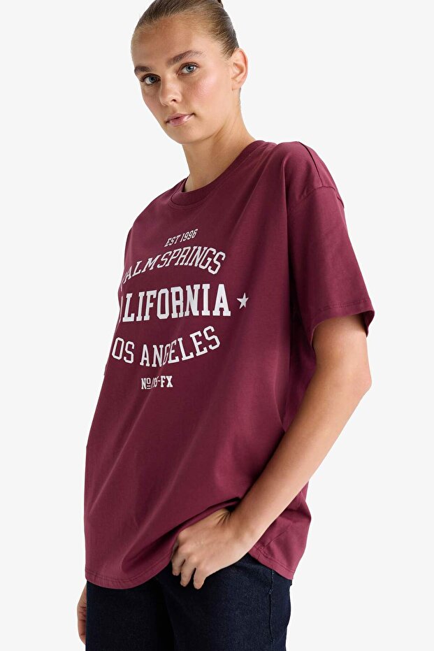 Oversize Wide Fit Crew Neck Printed Short Sleeve T-Shirt G1881Ax25Au