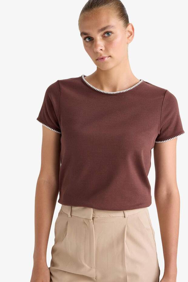 Regular Fit Crew Neck Ribbed Short Sleeve T-Shirt F9831Ax25Au