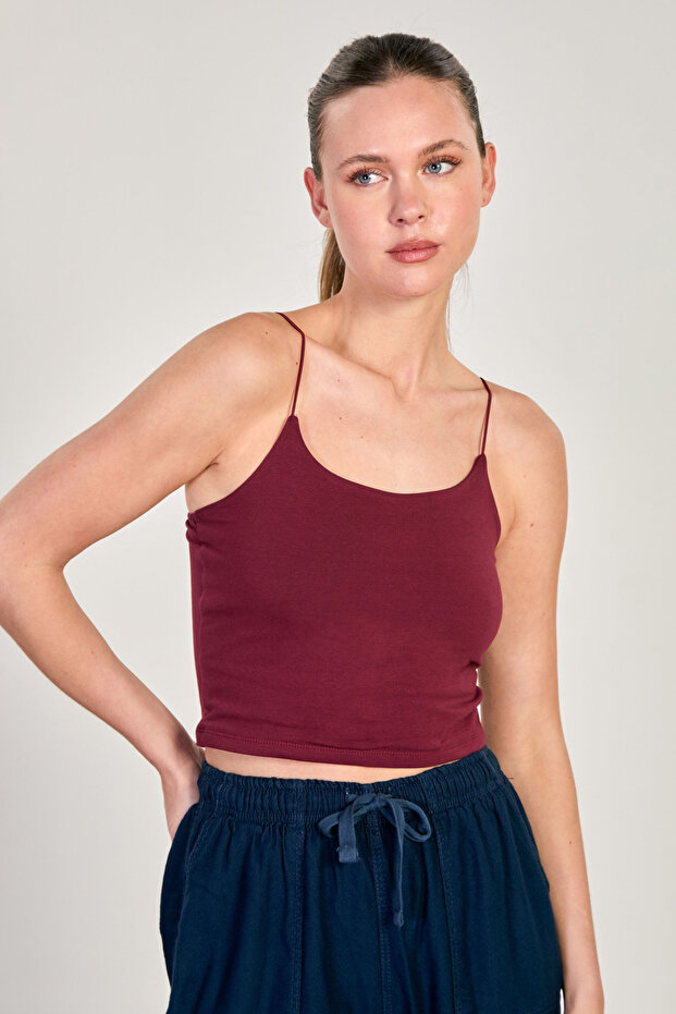 Women's Rope Strap Crop Tank Top - Cherry