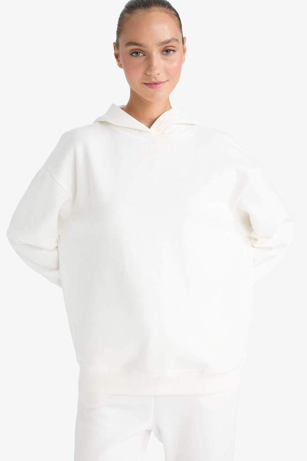 Relax Fit Kapüşonlu Basıc Kalın Sweatshirt D9935AX25WN - 1