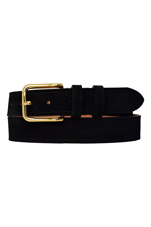 100% Genuine Leather, 4 cm Suede Black Women's Belt with Gold Color Buckle; Jeans, Sports Belt=Suede.76.Black
