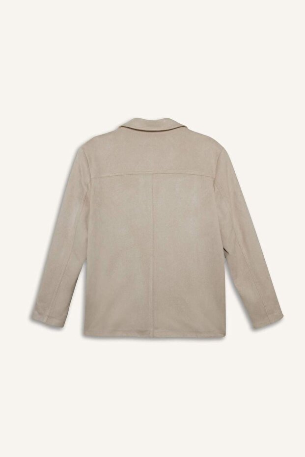 سترة بليزر ذات قصة عادية وياقة جلد سويدي E7236AX25AU - 7