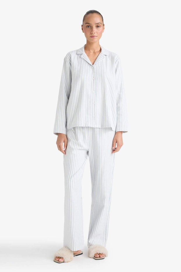 Pajama Set Regular Fit Flannel Striped Long Sleeve Top Long Bottom E7252Ax25Au