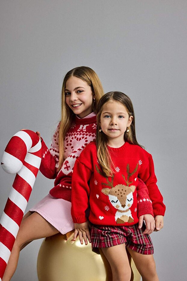 New Year's Themed Crew Neck Knitwear Sweater Baby Girl F2591A525Wn