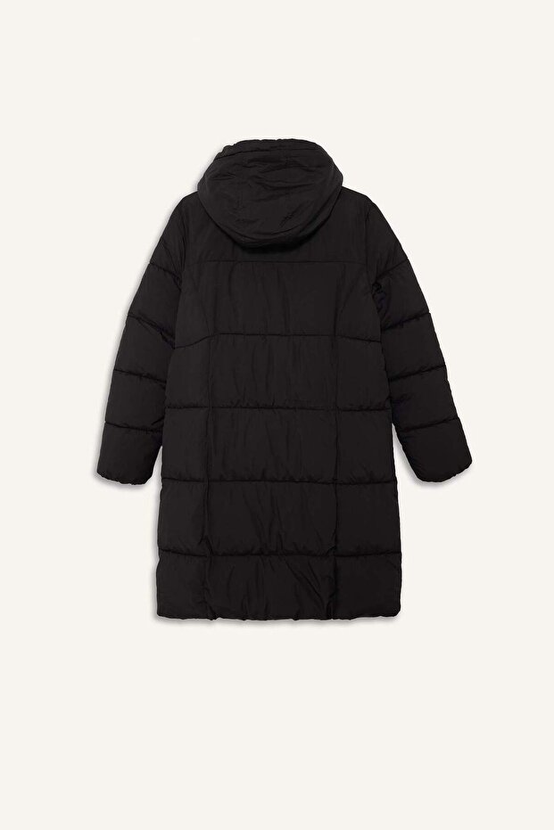 Vízálló, normál szabású kapucnis cipzáras hosszú kabát E8703AX25WN - 6