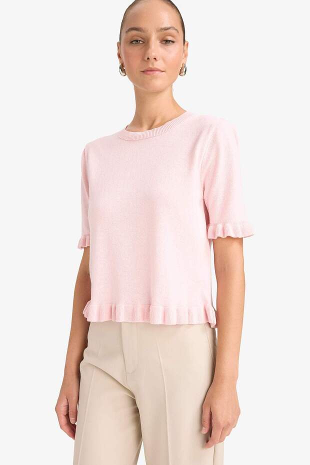 Kurzarmpullover mit normaler Passform und Rundhalsausschnitt G0186AX25AU - 4