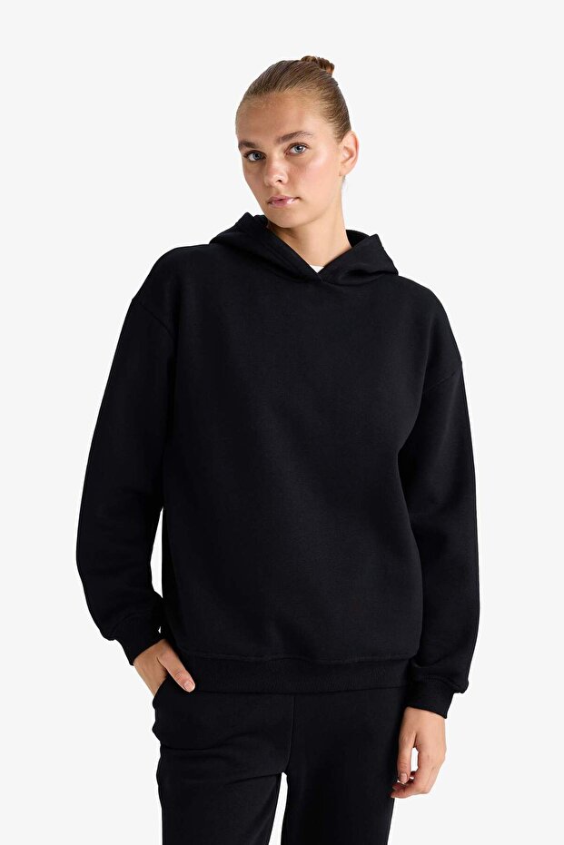 Relax Fit Kapüşonlu Basıc Kalın Sweatshirt D9935AX25WN - 3