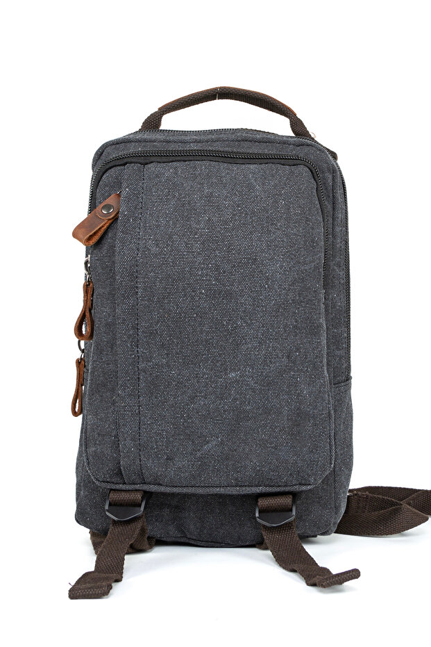 Black Mini Canvas Backpack - Multi-Compartment