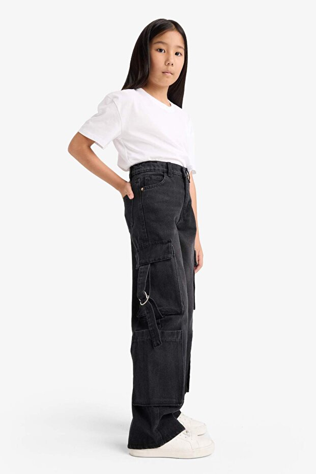 Wideleg Cargo Fit Wide Leg Cargo Jean Pants with Pockets for Girls E6185A825Au