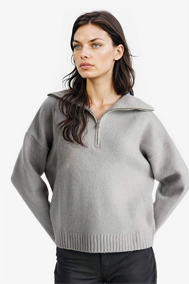 Oversize Polo Collar Half Zip Knitwear Sweater A8180Ax25Wn