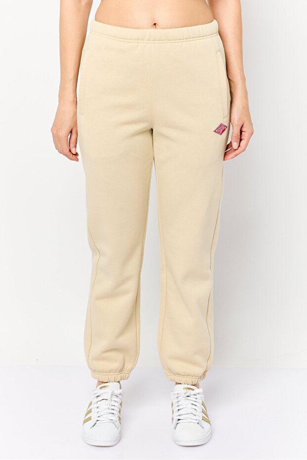 Women Regular Fit Brand Logo Jogger Pants, Beige