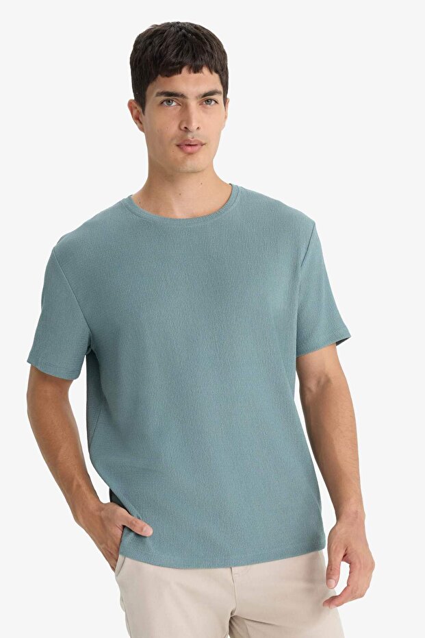 Regular Fit Crew Neck Textured Short Sleeve T-Shirt F8480Ax25Au