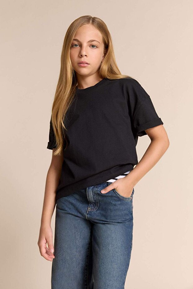 School 100% Cotton Relax Fit Crew Neck Short Sleeve School T-Shirt Girls E6493A825Au