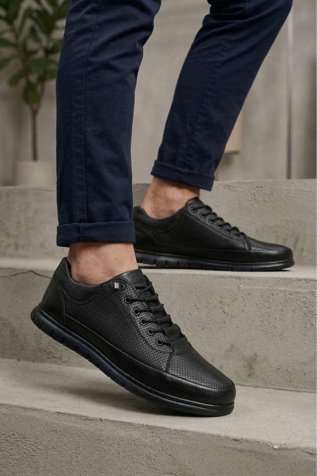 Full Orthopedic Rope Detailed Elastic Comfortable Daily Lightweight BLACK Comfortable SHOES