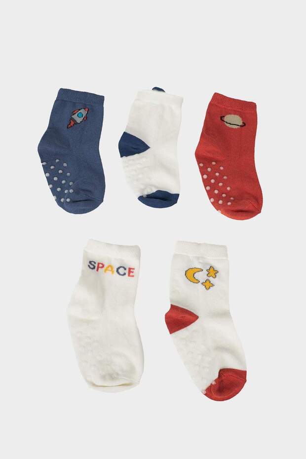 Non-Slip Underlay 5-Pack Cotton Pack Long Socks for Baby Boy E5007A5Ns