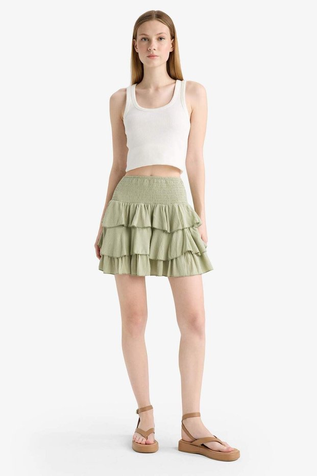 Normal Waist Crinkle Flounce Viscose Mini Skirt F9262Ax25Sm