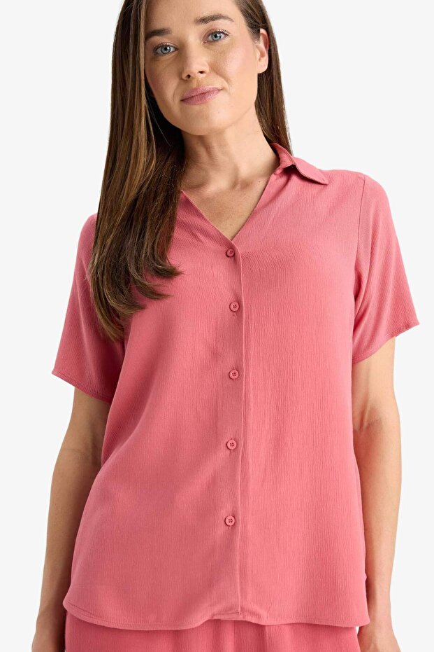 Regular Fit Crinkle Viscose Short Sleeve Shirt F5835Ax25Sm
