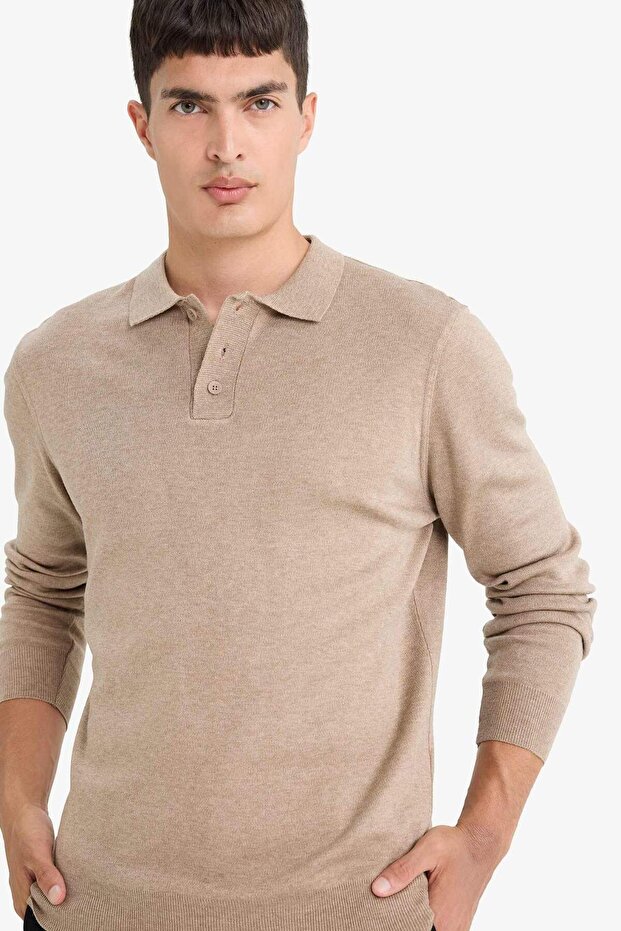 Standard Fit Polo Collar Buttoned Knitwear Sweater B9713Ax24Au