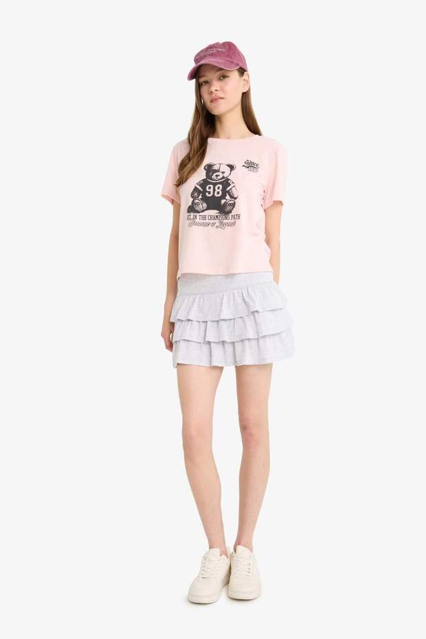 Normal Waist Flounce Combed Cotton Lined Mini Skirt F7179Ax25Sm