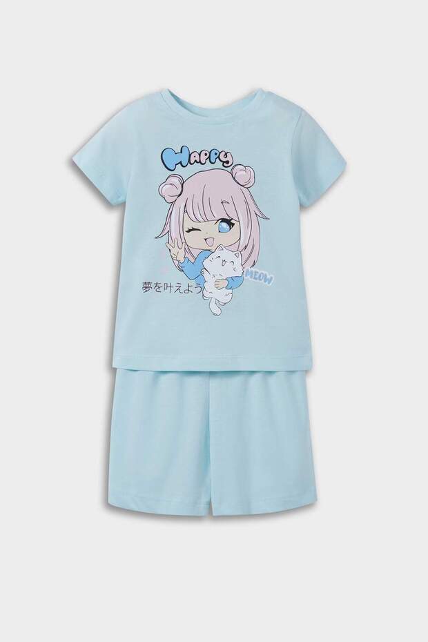 100% Cotton Anime Printed Elastic Waist Pajama Set for Baby Girl E1554A525Hs