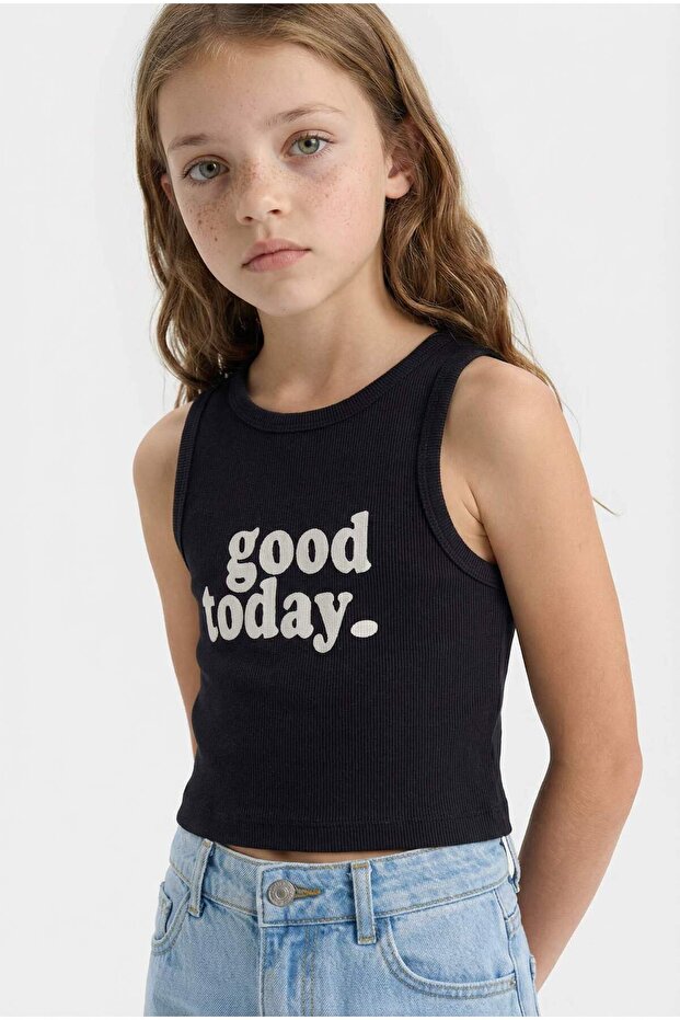 Crew Neck Printed Crop Tank Top for Girls C4717A825Sm