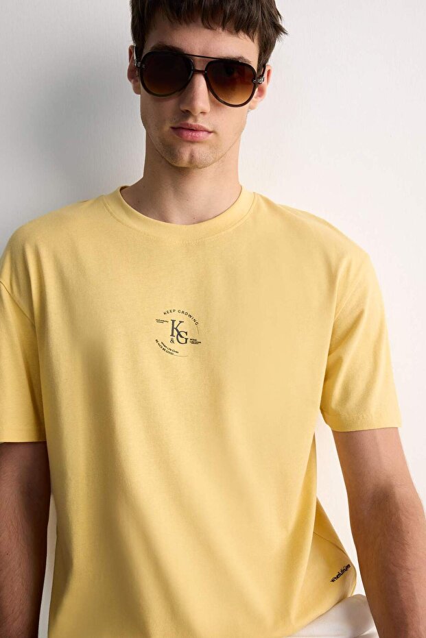 100% Cotton Boxy Fit Crew Neck Printed Short Sleeve T-Shirt E0911Ax25Sm