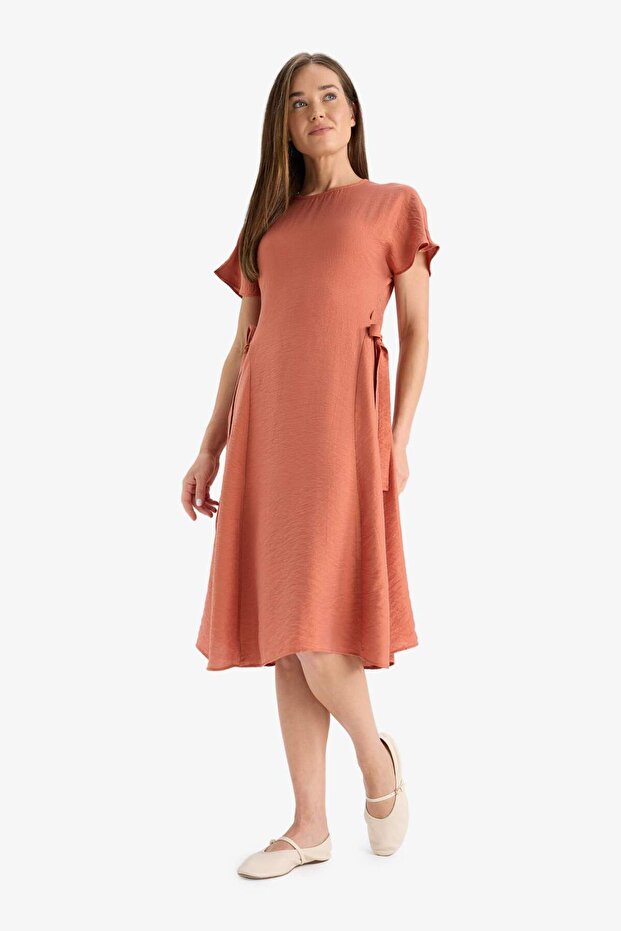 Round Neck Side Tie Detail Batwing Sleeve Midi Dress E6028Ax25Sp