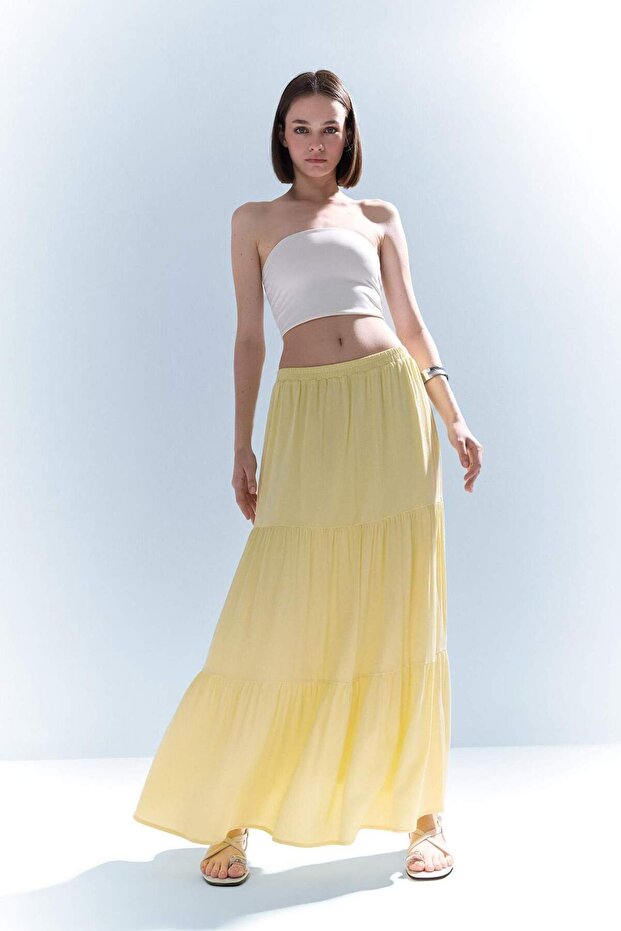 High Waist Cotton Lined Crinkle Viscose Maxi Skirt D5033Ax25Sm