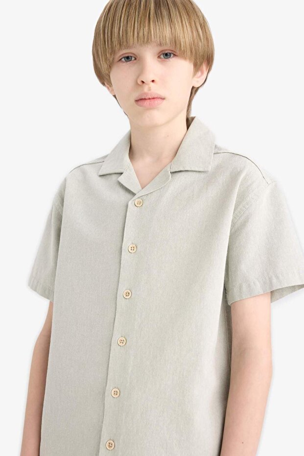 100% Cotton Oversize Wide Fit Polo Collar Muslin Short Sleeve Shirt for Boys E3314A825Hs