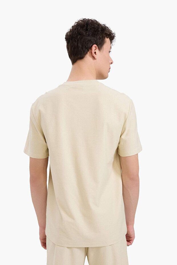 %100 Pamuk Regular Fit Bisiklet Yaka Kısa Kollu Ağır Kumaş Tişört E2589AX25SM - 5