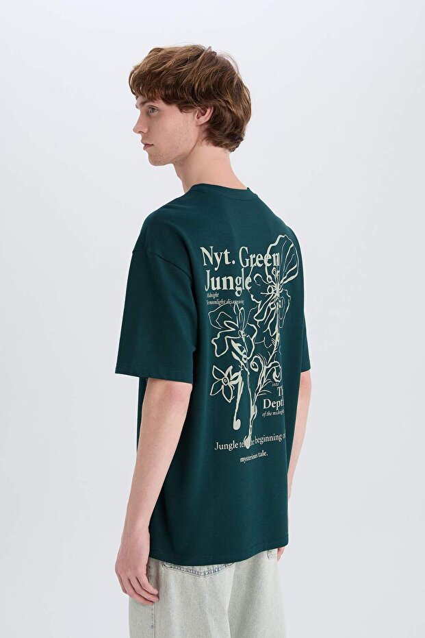 100% Cotton Boxy Fit Crew Neck Back Printed Short Sleeve T-Shirt E3941Ax25Sm