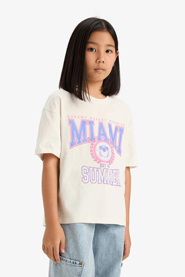 Oversize Wide Fit Crew Neck Printed Short Sleeve T-Shirt Girls E0386A825Sm