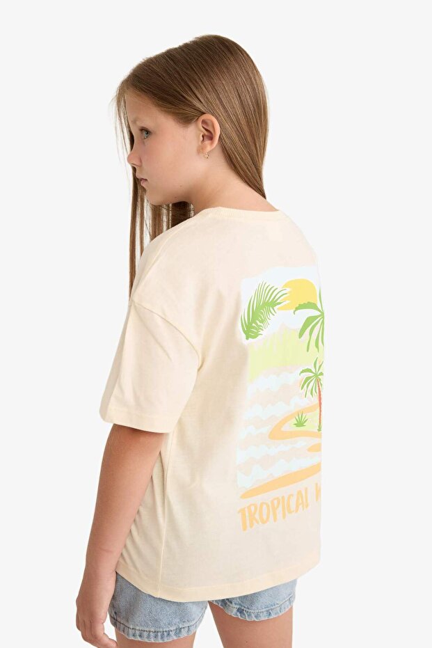 100% Cotton Relax Fit Crew Neck Back Printed Short Sleeve T-Shirt Girls E0387A825Sm