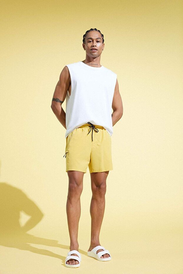 Quick-Drying Basic Mesh Lined Flexible Textured Short Length Swim Shorts C5138Ax25Hs