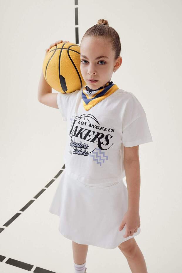 100% Cotton Nba Los Angeles Lakers Crew Neck Short Sleeve T-Shirt for Girls E7632A825Hs