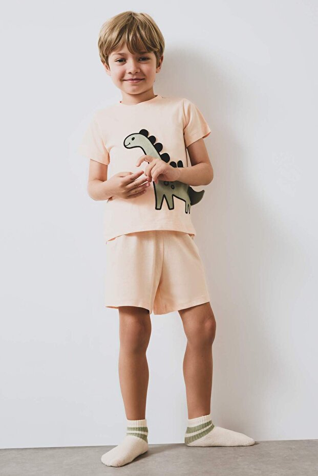 100% Cotton Dinosaur Printed Elastic Waist Pajama Set for Baby Boy E4778A525Sm