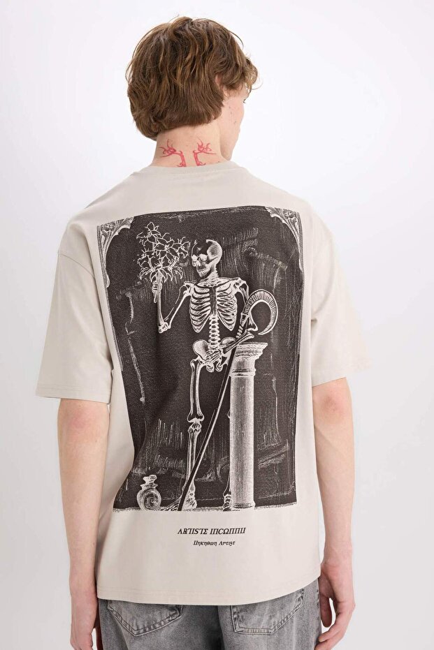 100% Cotton Boxy Fit Crew Neck Back Printed Short Sleeve T-Shirt E4546Ax25Sm