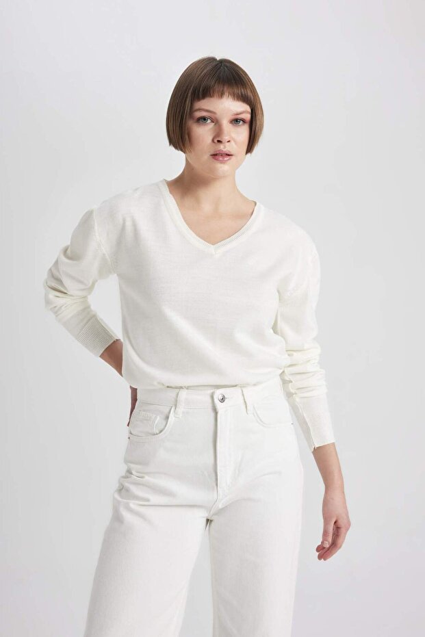 Regular Fit V-Ausschnitt Strickpullover B7865AXNS - 1