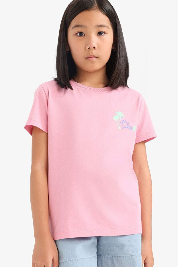 Crew Neck Printed Short Sleeve T-Shirt Girls E0349A825Sm