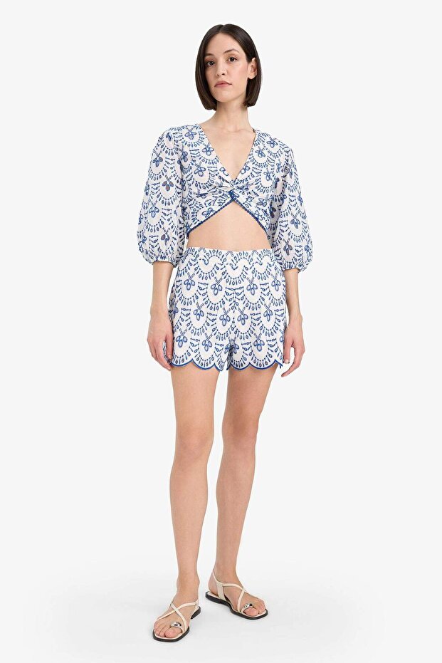 Patterned Embroidered Brode Beach Shorts C6173Ax25Sm