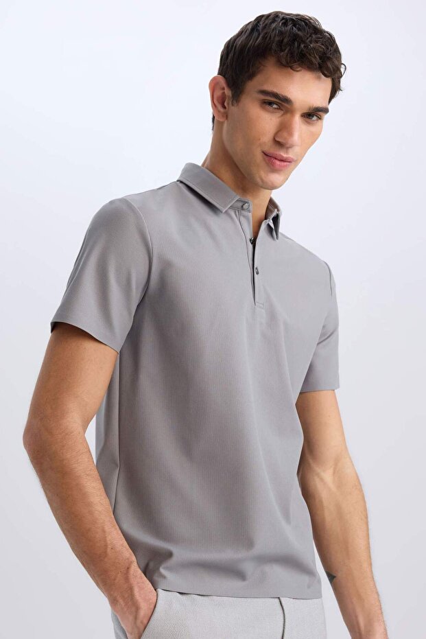 Slim Fit Slim Fit Polo Neck Short Sleeve Waffle T-Shirt E1209Ax25Sm
