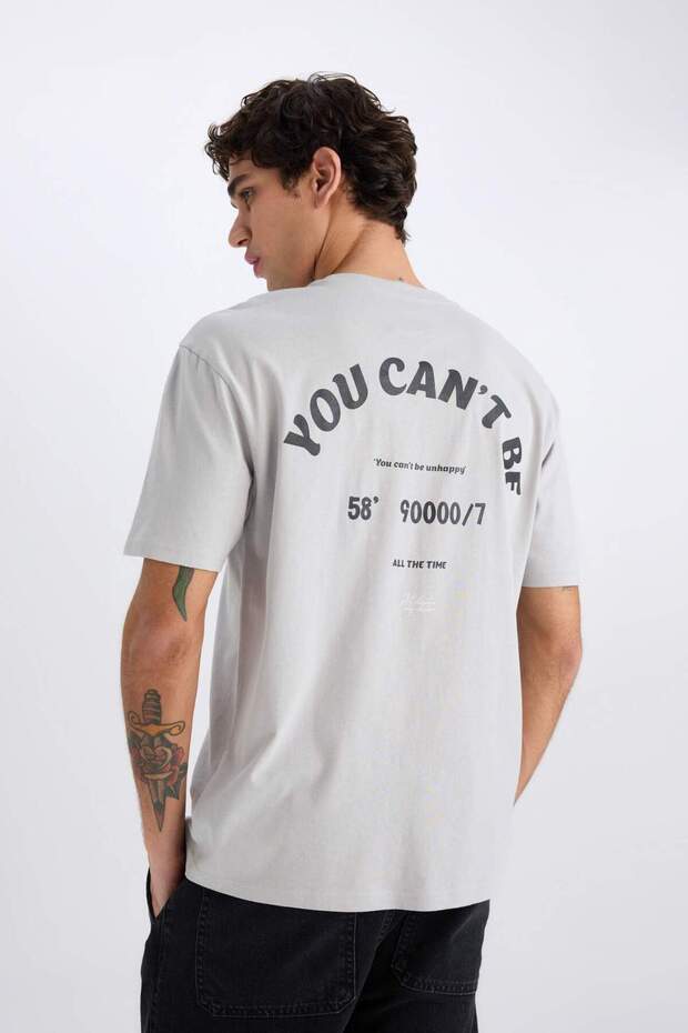 100% Cotton Boxy Fit Crew Neck Back Printed Short Sleeve T-Shirt E0582Ax25Sm
