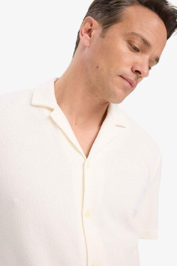 Relax Fit Summer Apaş Collar Cotton Short Sleeve Shirt B4130Ax25Sp